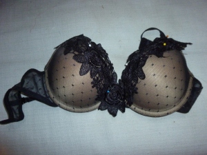 Target bra with lace applique sewn onto top portion